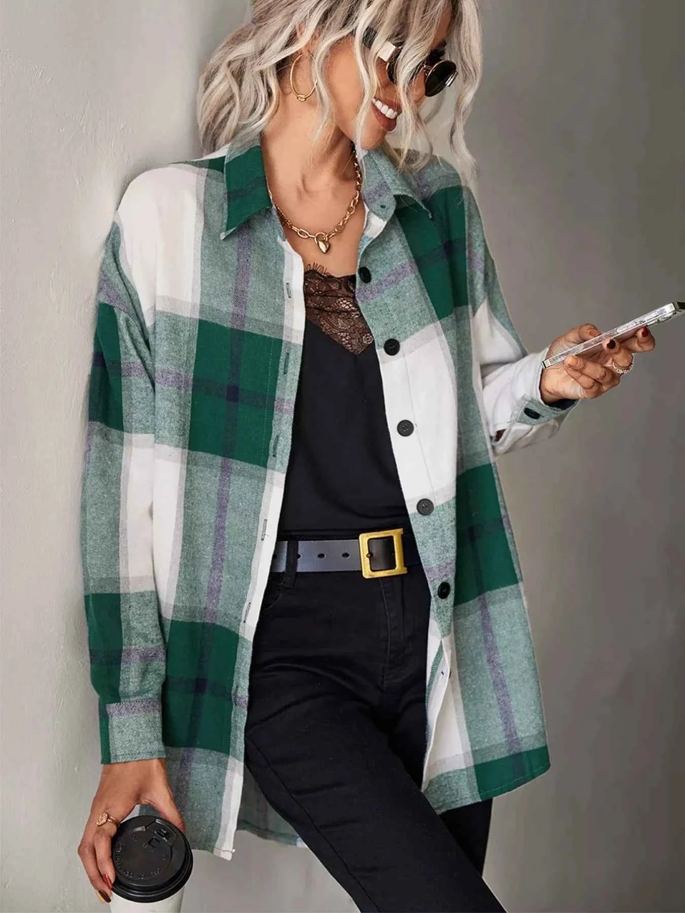 Plaid Button-Down Long Sleeve Shirt