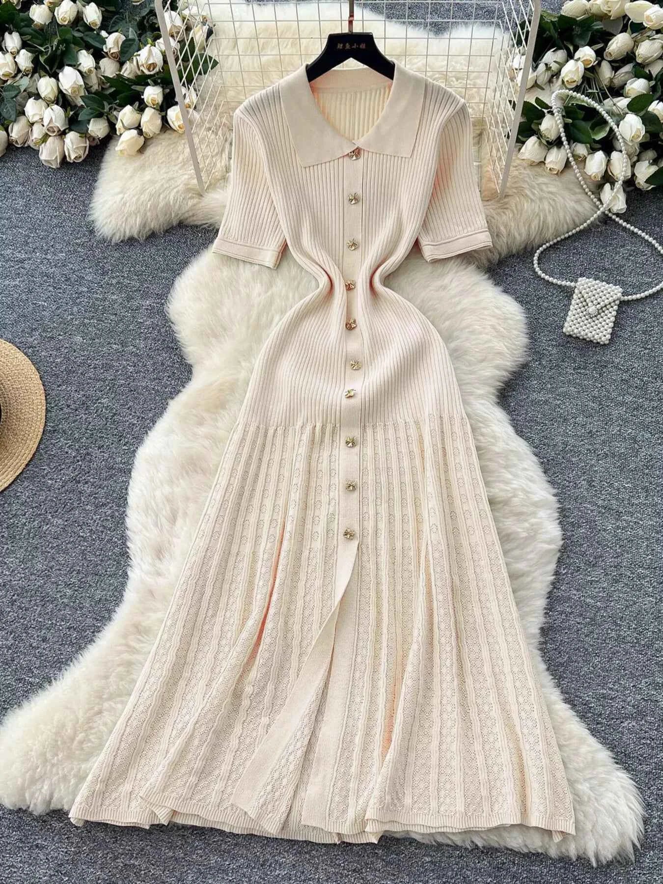 Button Front Short Sleeve Knit Dress