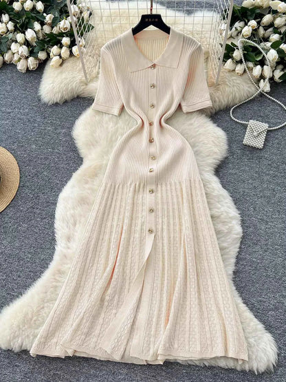 Button Front Short Sleeve Knit Dress