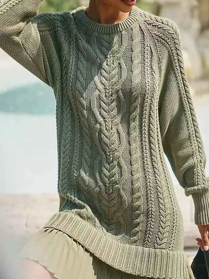 Full Size Cable Knit Pleated Hem Sweater Dress Plus Size