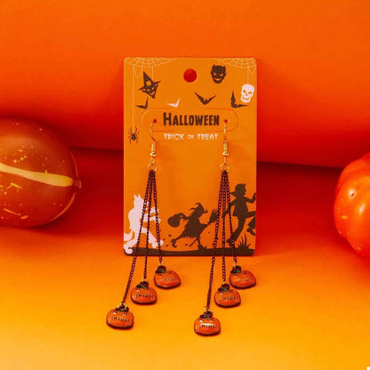 Halloween Pumpkin Chain Drop Earrings