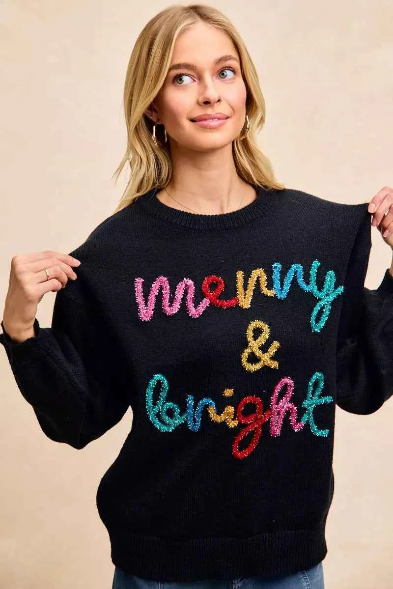 BiBi Tinsel Lettering Christmas Sweater