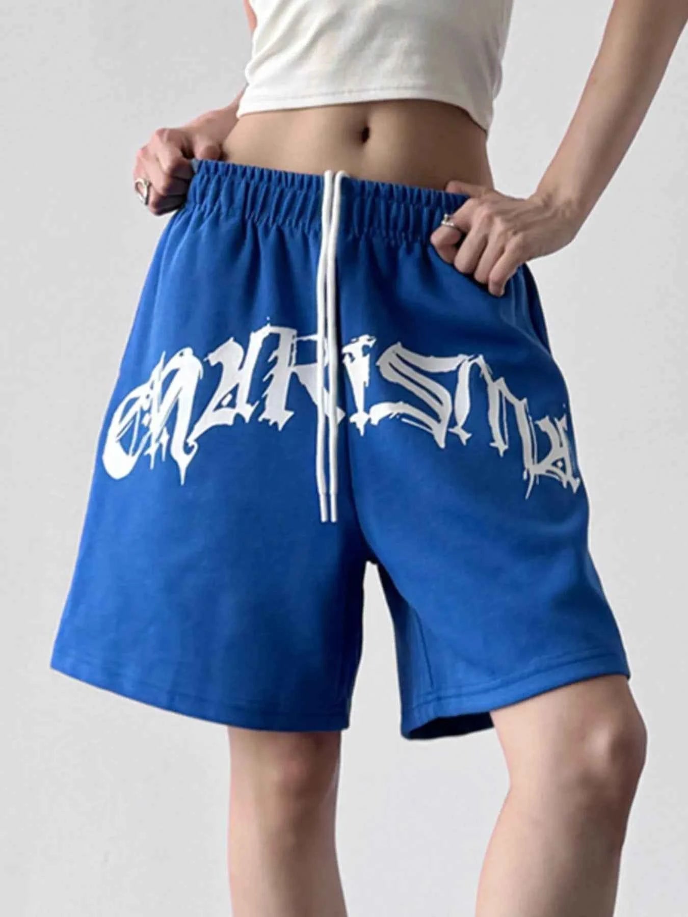 Oversized Drawstring Letter Shorts
