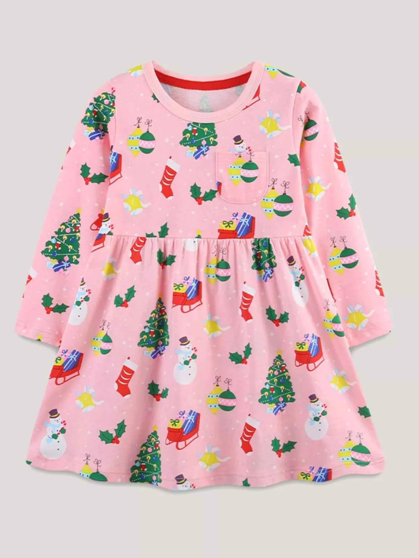 Children's Christmas Print Long Sleeve Casual Dress