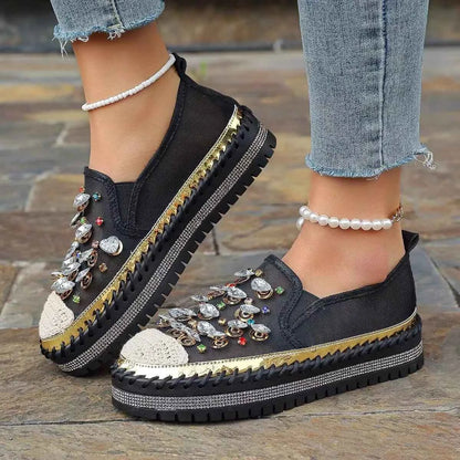 Rhinestone Decor Platform Loafers