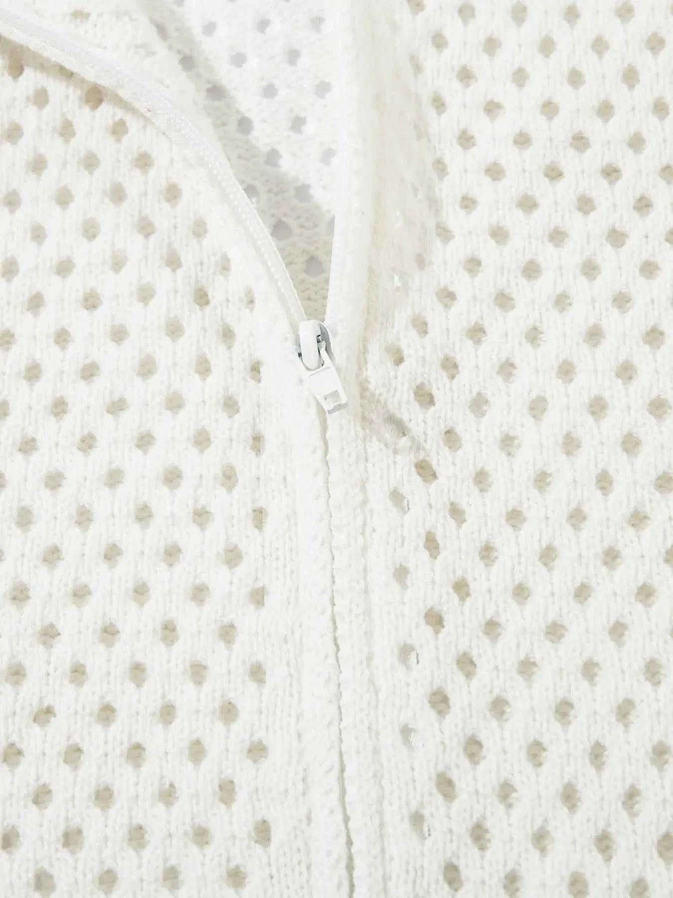 Men's Openwork Contrast Stripe Zip Up Long Sleeve Jacket