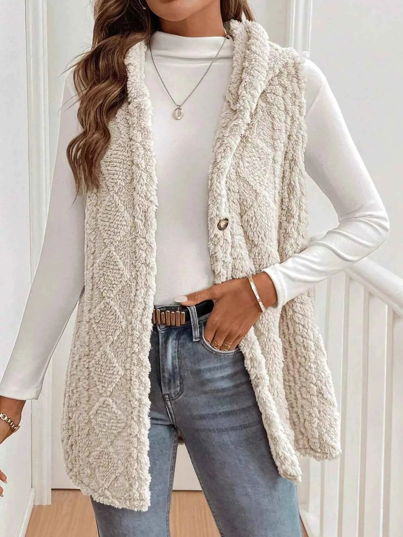 Cozy Sherpa Fleece Hooded Vest Coat