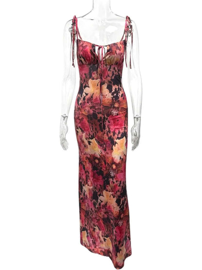 Tie Front Floral Print Maxi Dress