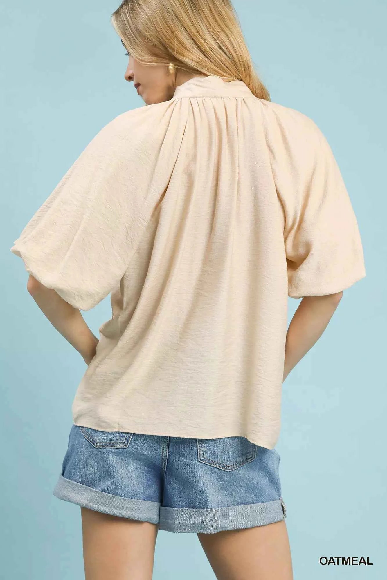 Umgee Embroidered Boho Puff Sleeve Blouse