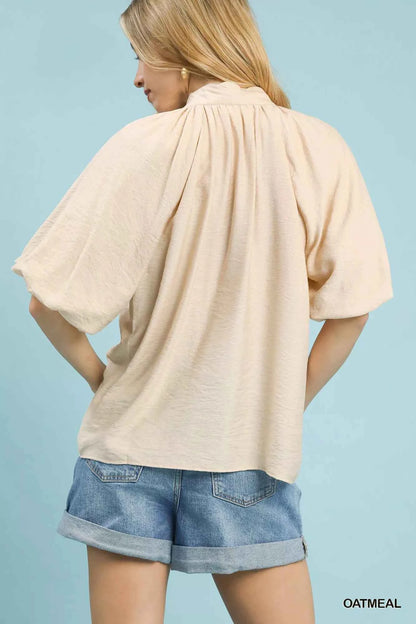 Umgee Embroidered Boho Puff Sleeve Blouse