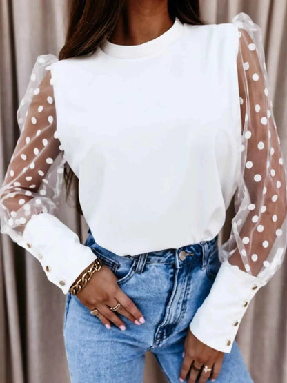 Polka Dot Mesh Sleeve Blouse