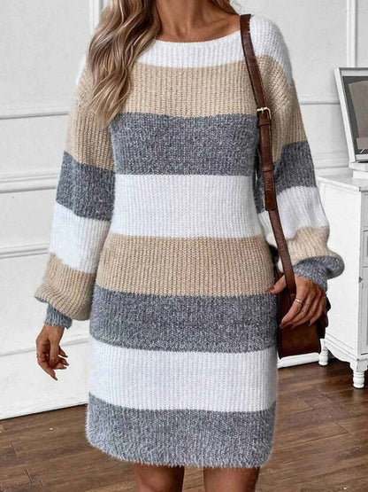 Color Block Long Sleeve Sweater Dress