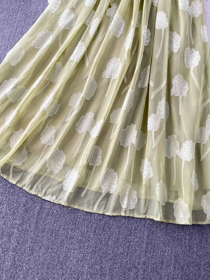 Button Front Puff Sleeve Chiffon Dress