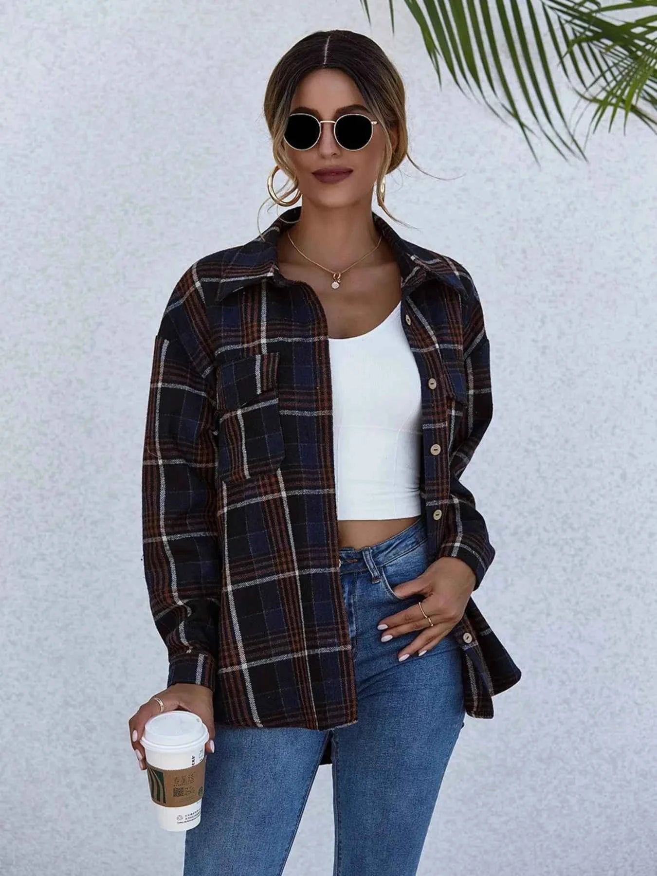 Plaid Button-Up Long Sleeve Shirt