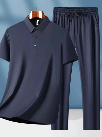 Men's Plus Size Button Detail Short Sleeve Top and Pants Set
