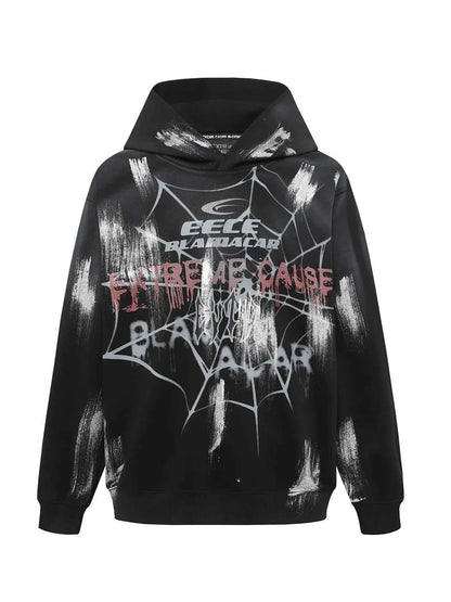 Men's Gothic Spider Web Graffiti Print Hoodie