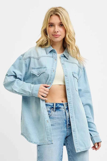 RISEN Western Yoke Style Relaxed Fit Denim Shirts