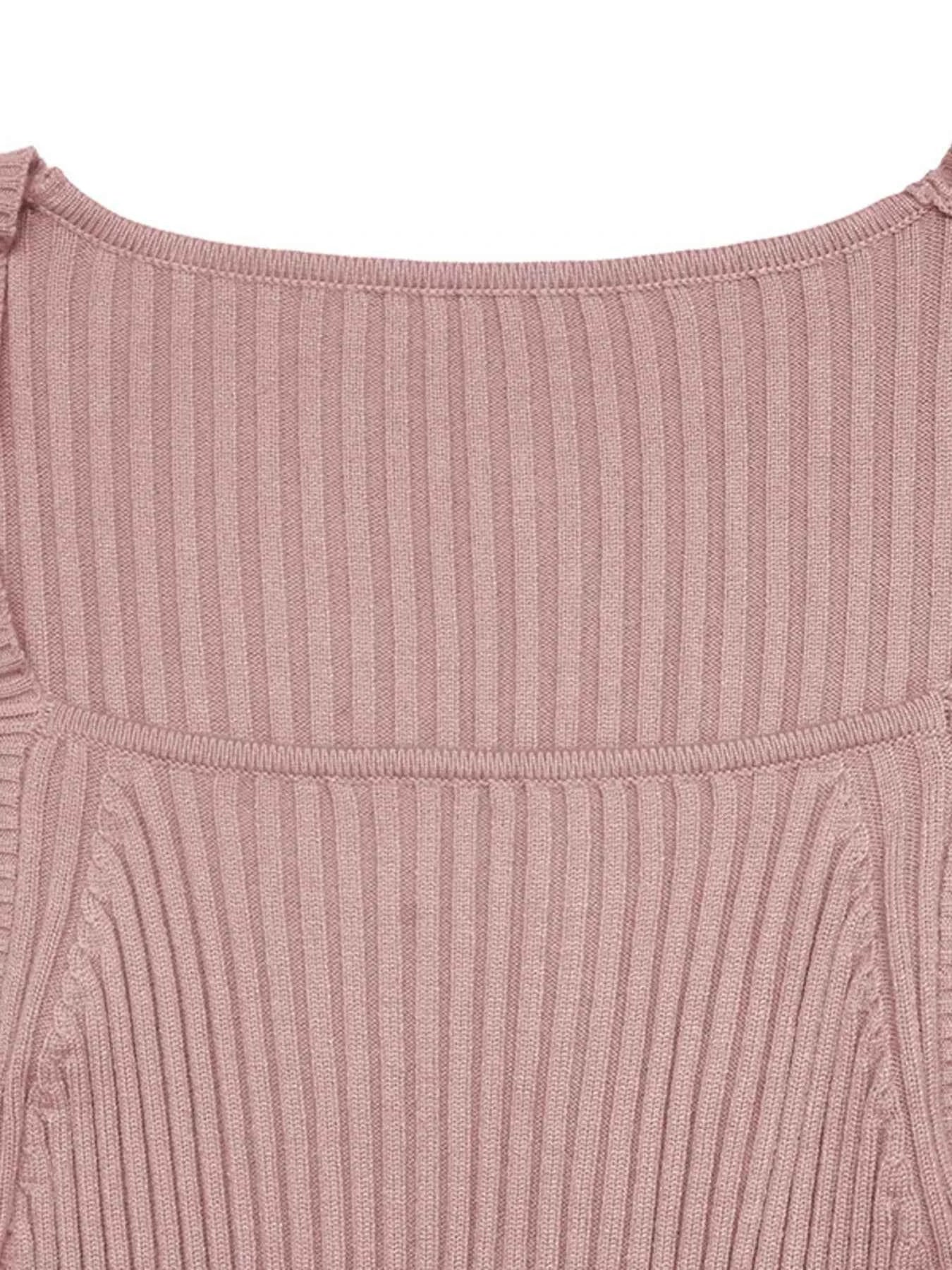 Ribbed Knit Square Neck Bodycon Sweater Dress