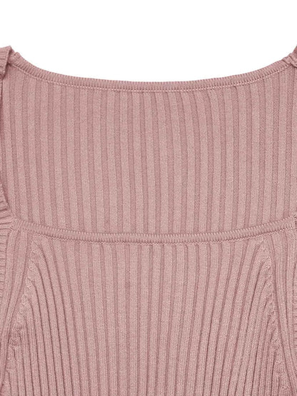 Ribbed Knit Square Neck Bodycon Sweater Dress