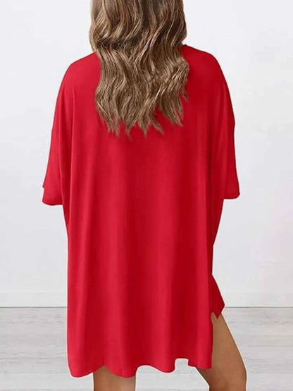 Full Size Oversized Round Neck Top and Shorts Set Plus Size