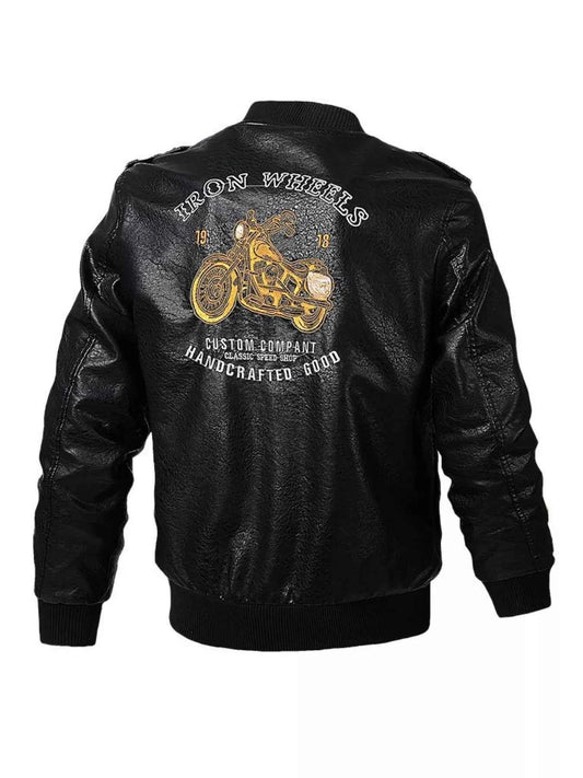 Men's Plus Size Zip Up Long Sleeve Motorcycle Jacket