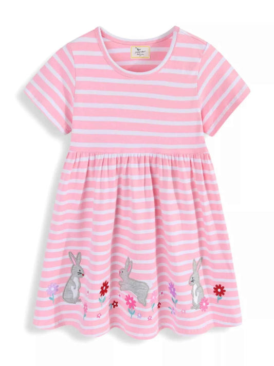 Children's Striped Bunny Embroidered Dress