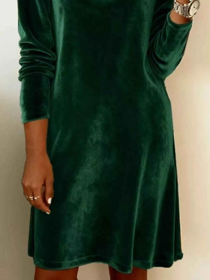Velvet Cowl Neck Long Sleeve Mini Dress