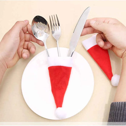 Christmas Santa Hat Cutlery Holders Decorative Table Setting