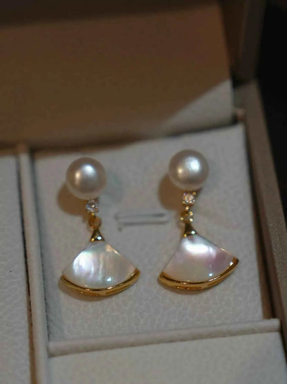 Fan-Shaped Pearl Drop Earrings