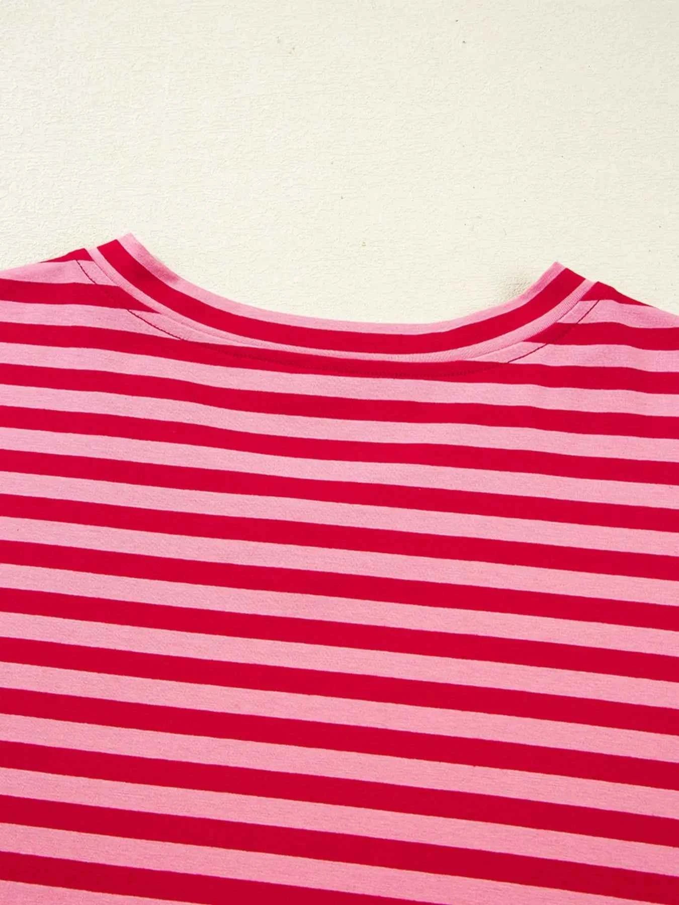 Contrast Striped Drop Shoulder V Neck Top