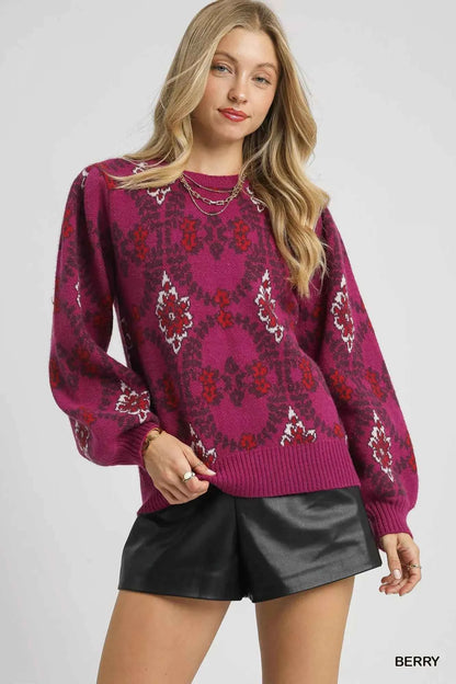 Umgee Boho Patterned Long Sleeve Sweater