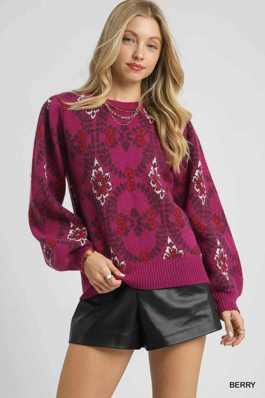 Umgee Boho Patterned Long Sleeve Sweater