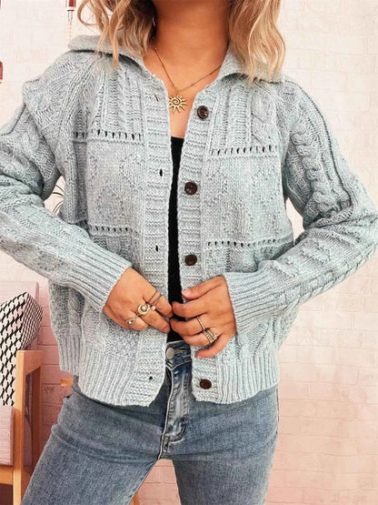 Openwork Cable Knit Button-Up Cardigan