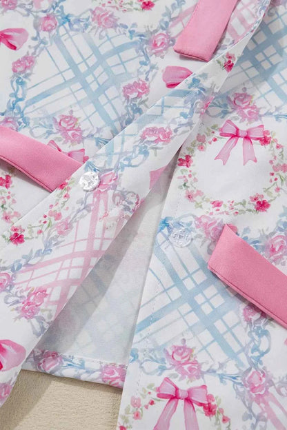 Wreath Pattern Christmas Tied Front Long Sleeve 2pcs Pajama Set