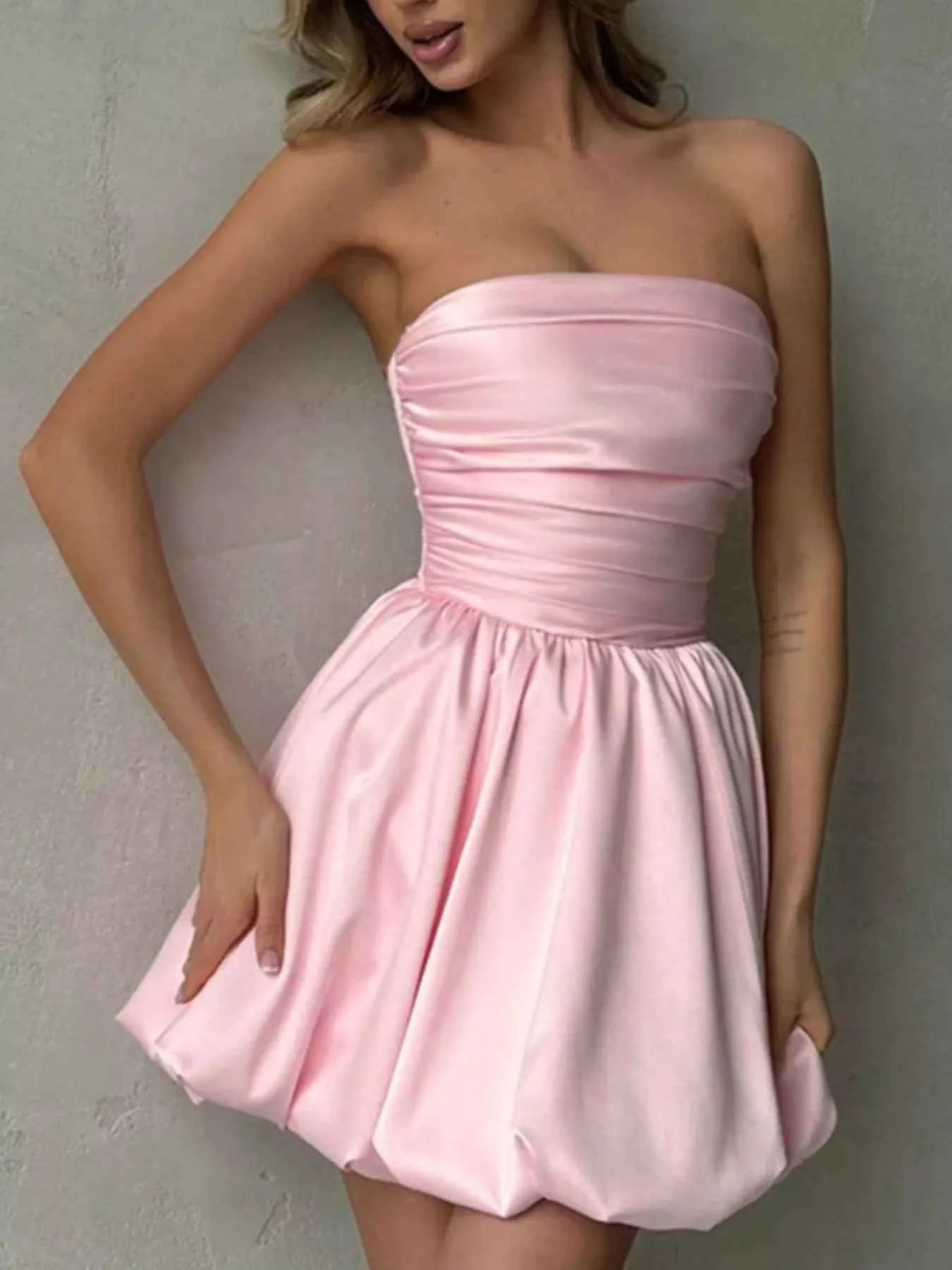 Strapless Ruched Mini Bubble Dress