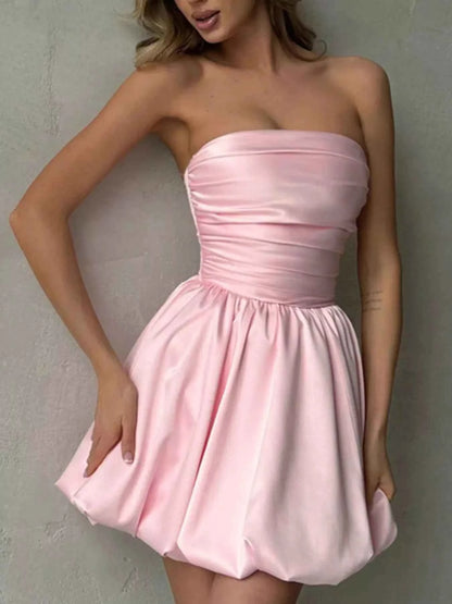 Strapless Ruched Mini Bubble Dress