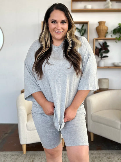 Basic Bae Bamboo Full Size Round Neck Drop Shoulder T-Shirt and Shorts Set - SHOPHUES
