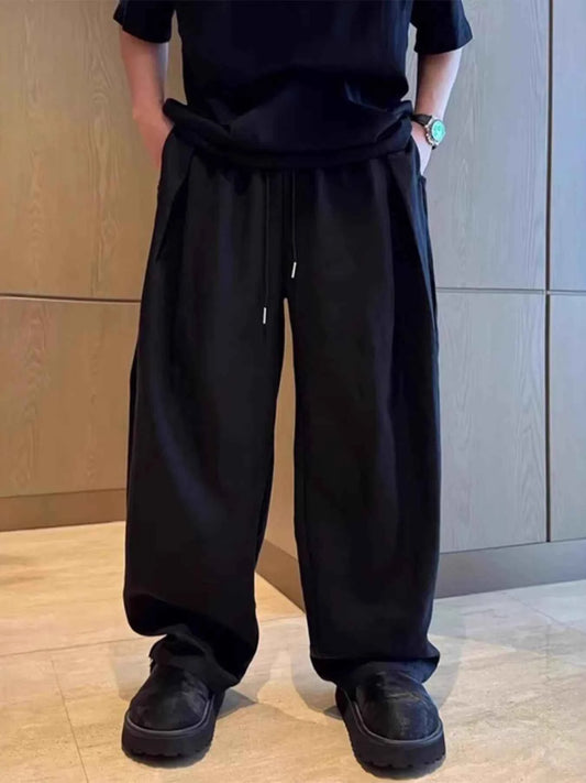 Men's Plus Size Relaxed Wide-Leg Drawstring Pants
