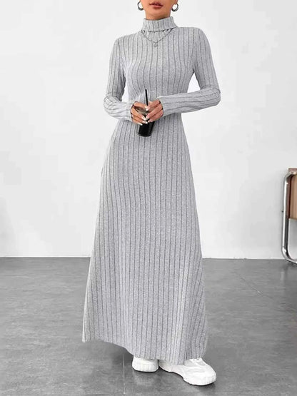 Ribbed Turtleneck Long Sleeve Maxi Knit Dress