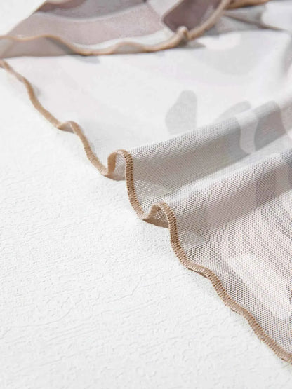 Camouflage Print Mesh Long Sleeve Top