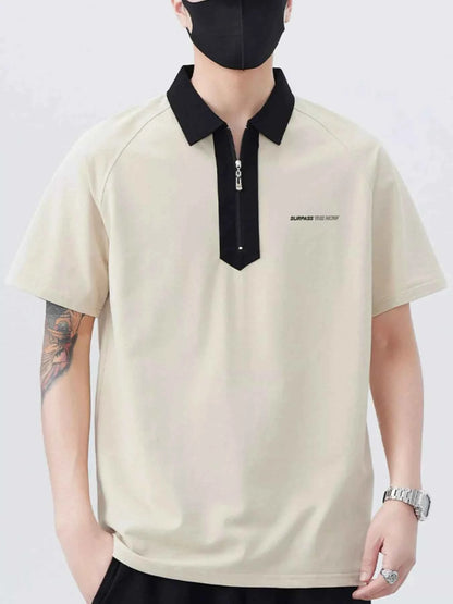 Men's Plus Size Quarter Zip Short Sleeve Polo