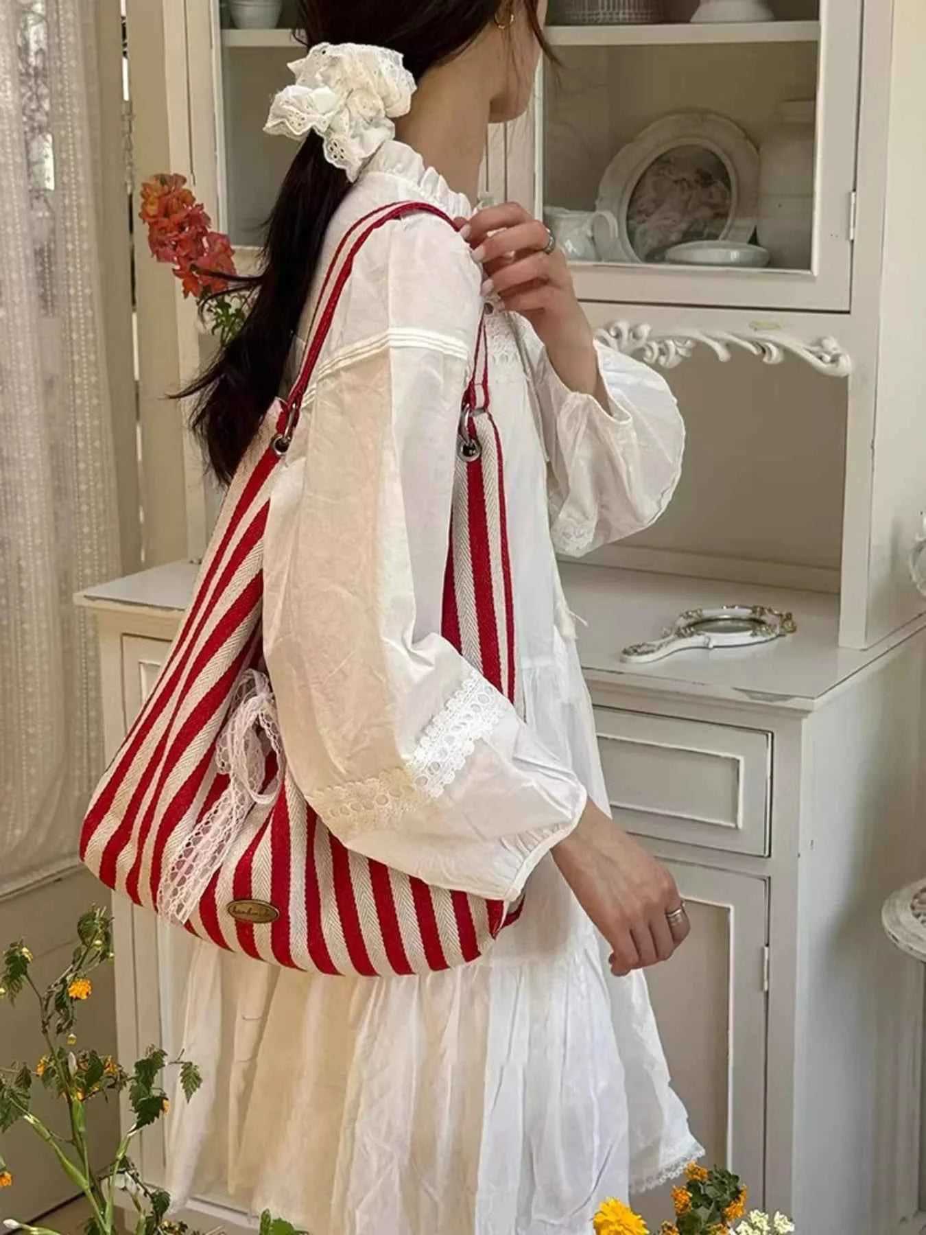 Striped Canvas Tote Bag