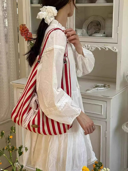 Striped Canvas Tote Bag