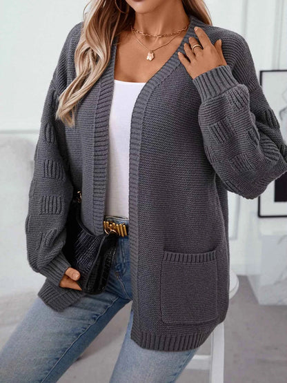 Textured Knit Open Front Cardigan