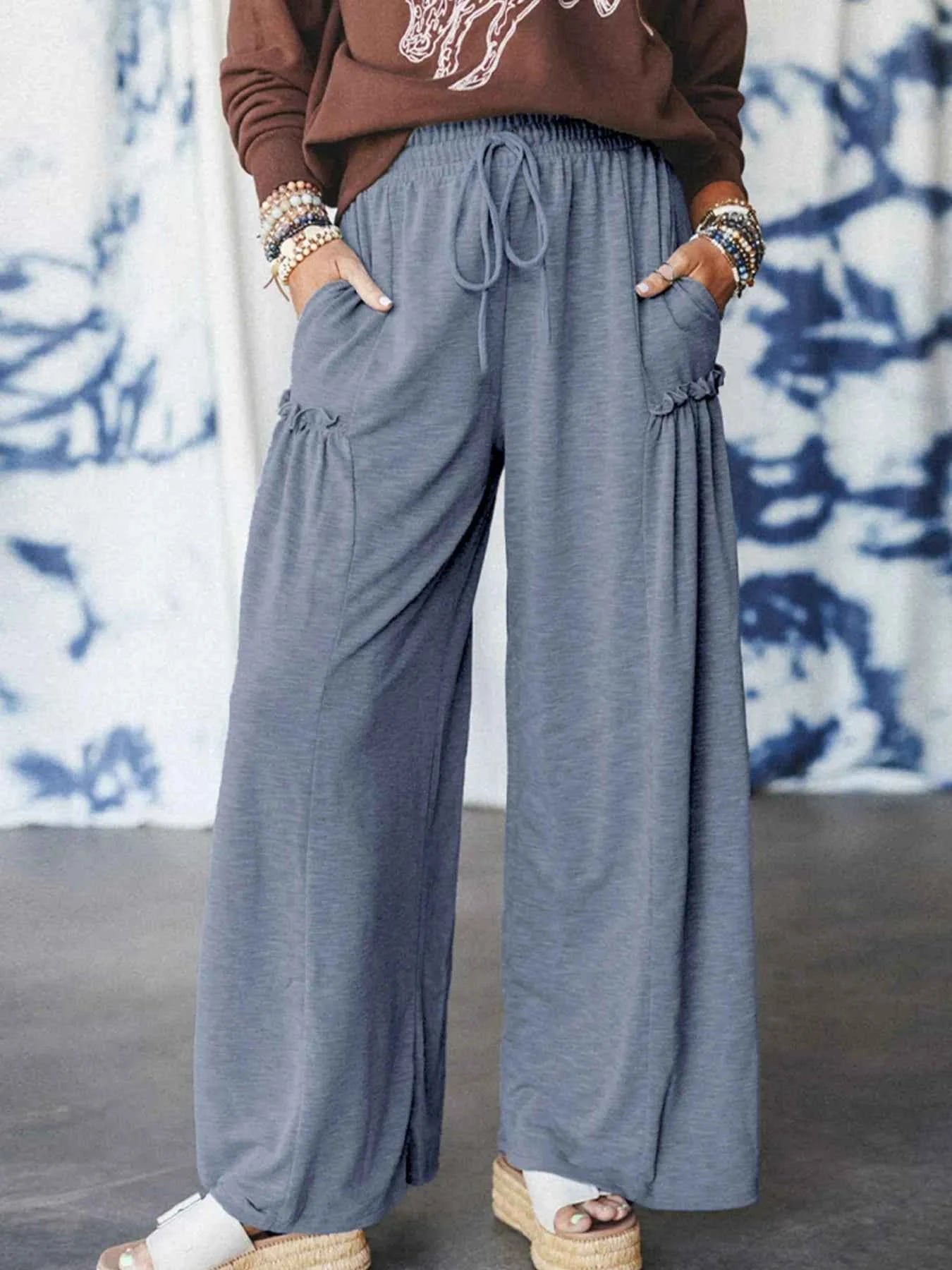 Casual Wide Leg Drawstring Pants