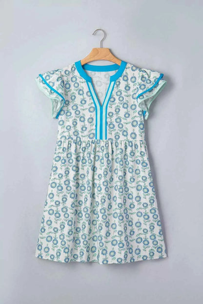 Printed Notched Cap Sleeve Dress