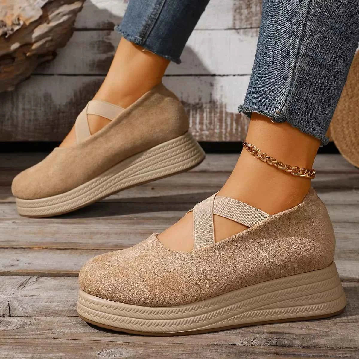 Crisscross Wedge Slip-Ons