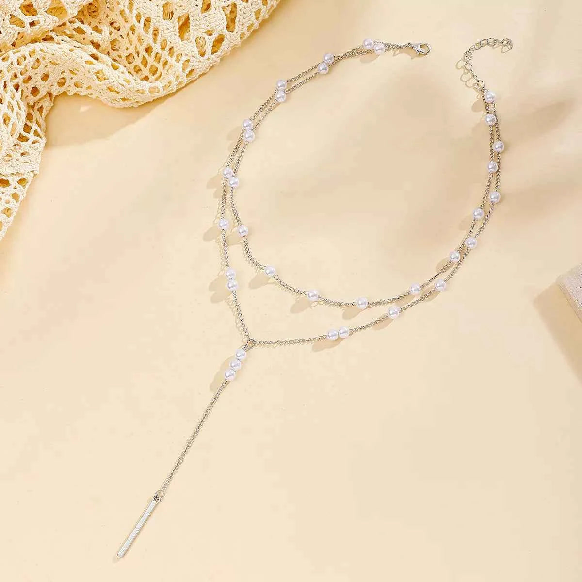 Double Layered Pearl Y-Shaped Necklace