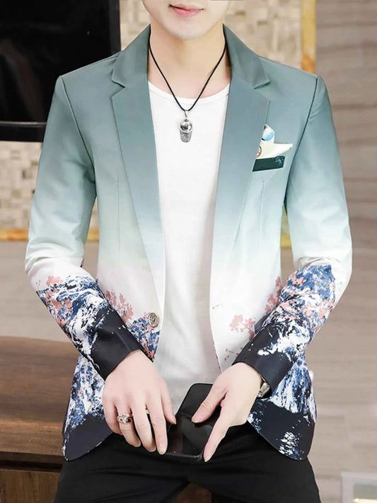 Men's Plus Size Printed One Button Long Sleeve Blazer