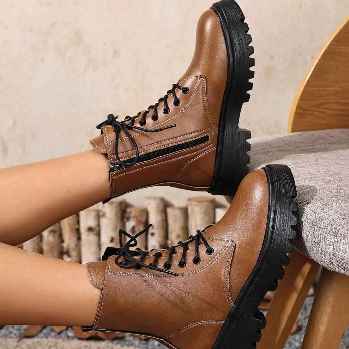 Round Toe Block Heels Boots